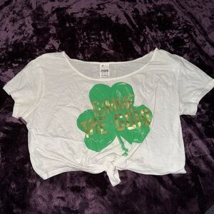 PINK Victoria's Secret White Tee with Green Shamrock and Gold Foil Lettering